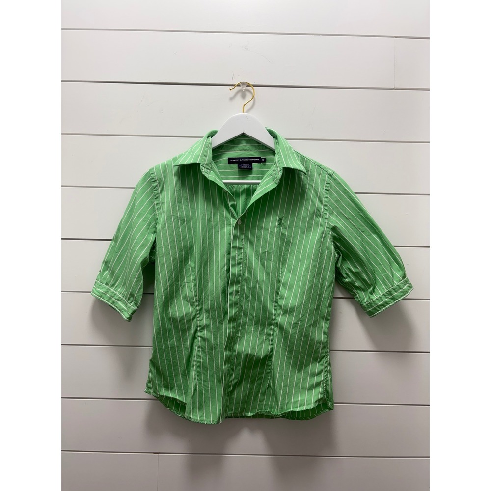Ralph Lauren Sport green striped slim-fit blouse Size 10